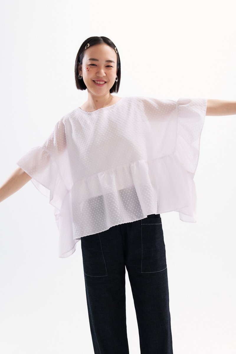 Butterfly sleeve three-dimensional dot sheer blouse two-piece - Women's Tops - Other Materials White