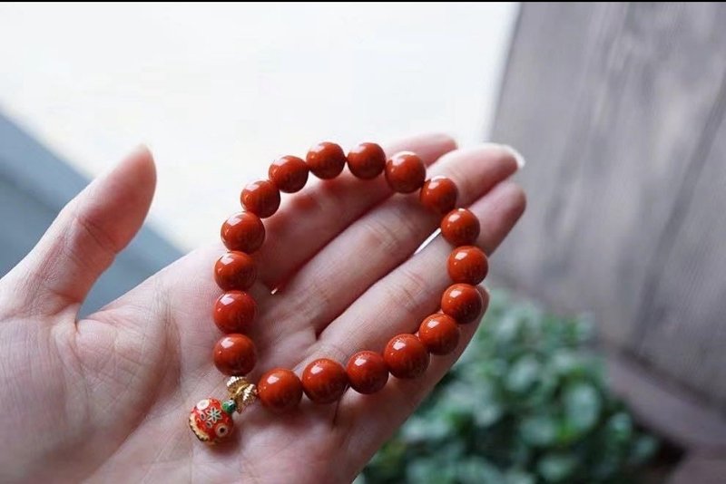10mm天然原礦南紅 吞金獸設計單圈手串手串s - 手鍊/手環 - 半寶石 紅色