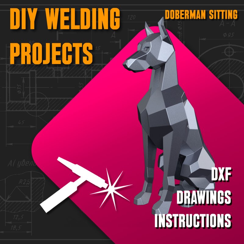 Welding Project Plans Drawings Doberman Sitting (DXF, PDF) - 圖文模板設計 - 其他材質 