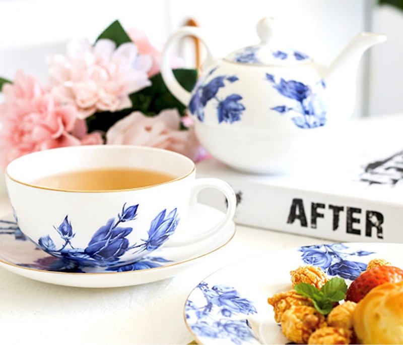 英國Aynsley 藍玫瑰系列 骨瓷茶壺/杯盤組/餐盤20cm/獨享杯壺組 - 茶具/茶杯 - 瓷 藍色