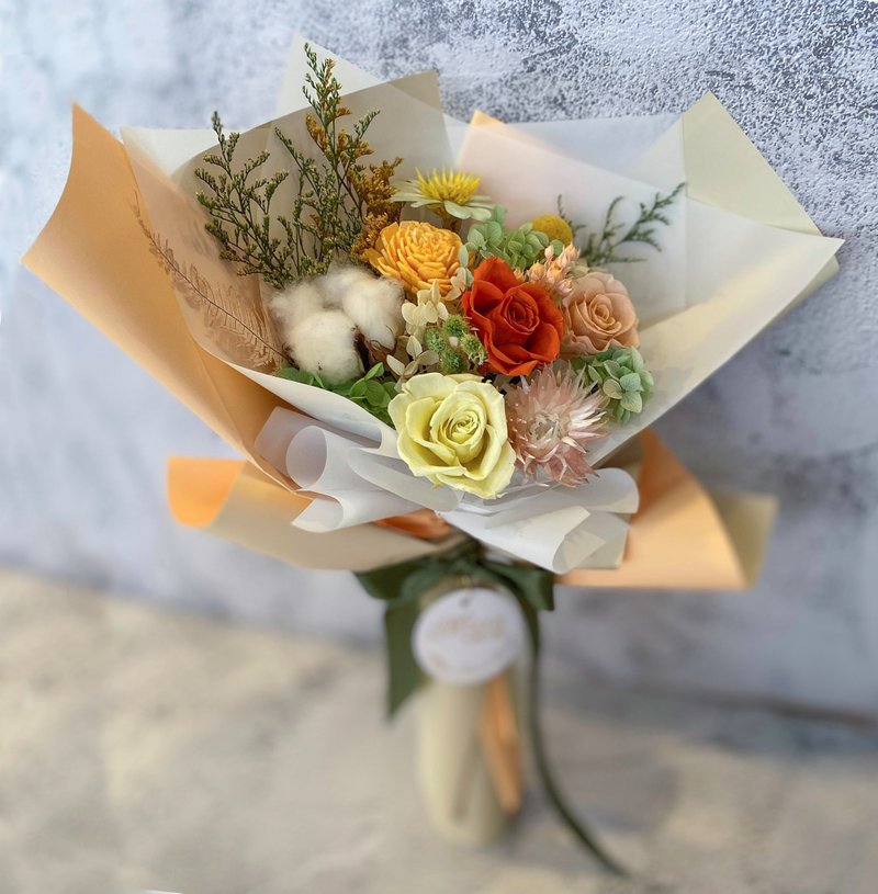 Everlasting rose bouquet graduation bouquet Valentine's Day bouquet Korean style bouquet congratulatory gift - Dried Flowers & Bouquets - Plants & Flowers Orange