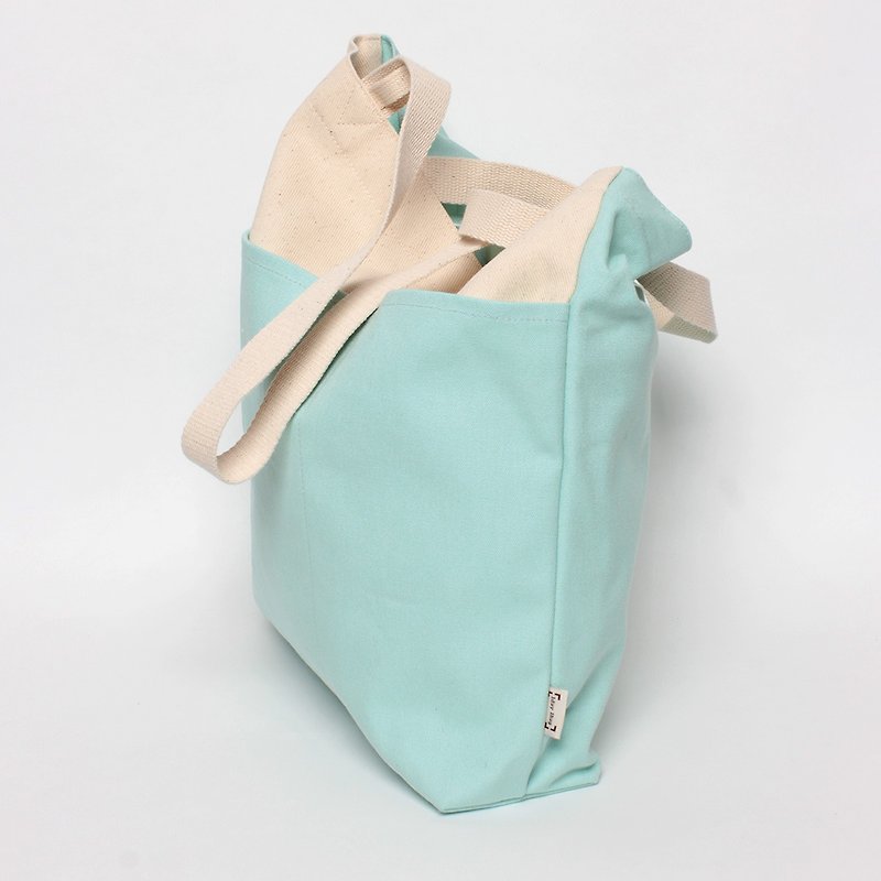 五格袋 帆布包 特別好用 - 清爽藍綠 - 側背包/斜背包 - 棉．麻 綠色