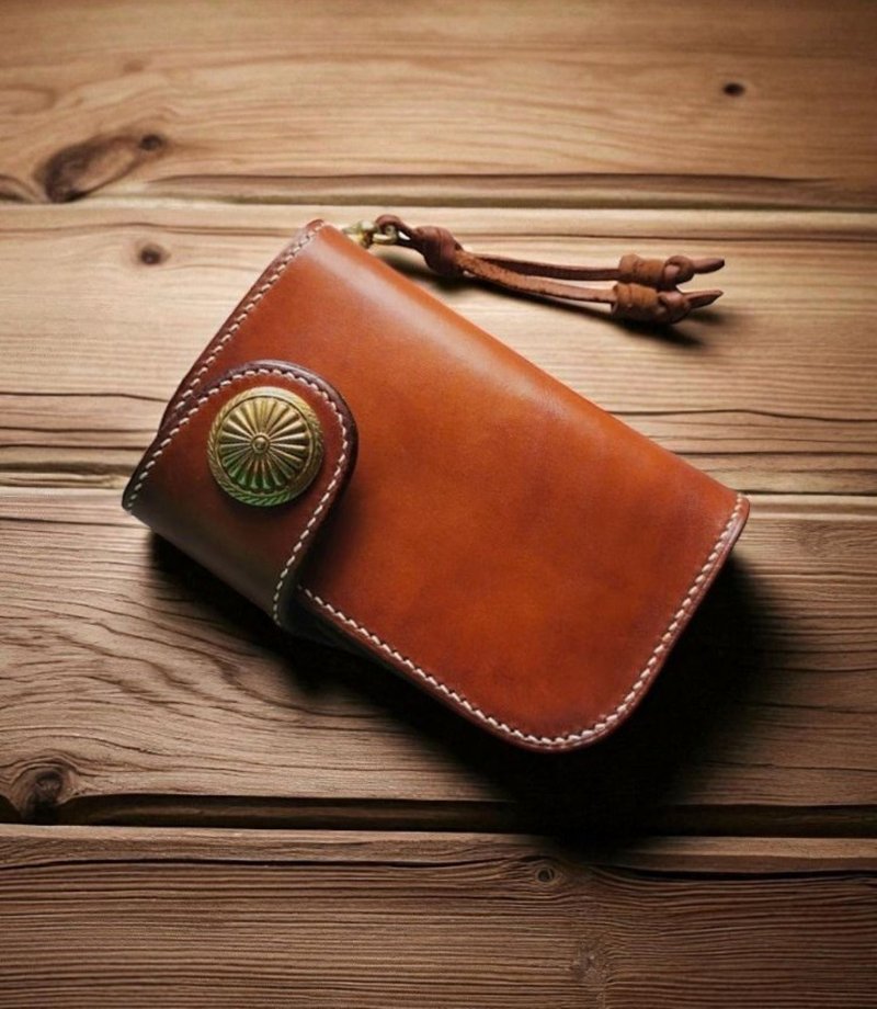 Vintage style tan genuine leather wallet / JNL-SA001 - 錢包/皮夾/長短夾 - 真皮 咖啡色