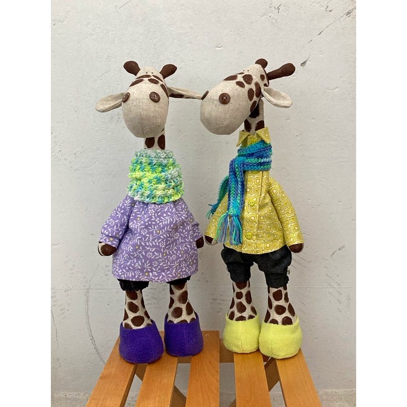 Pare of Handmade Giraffe Soft Toys, Birthday Gift for Kids - 寶寶/兒童玩具/玩偶 - 亞麻 多色