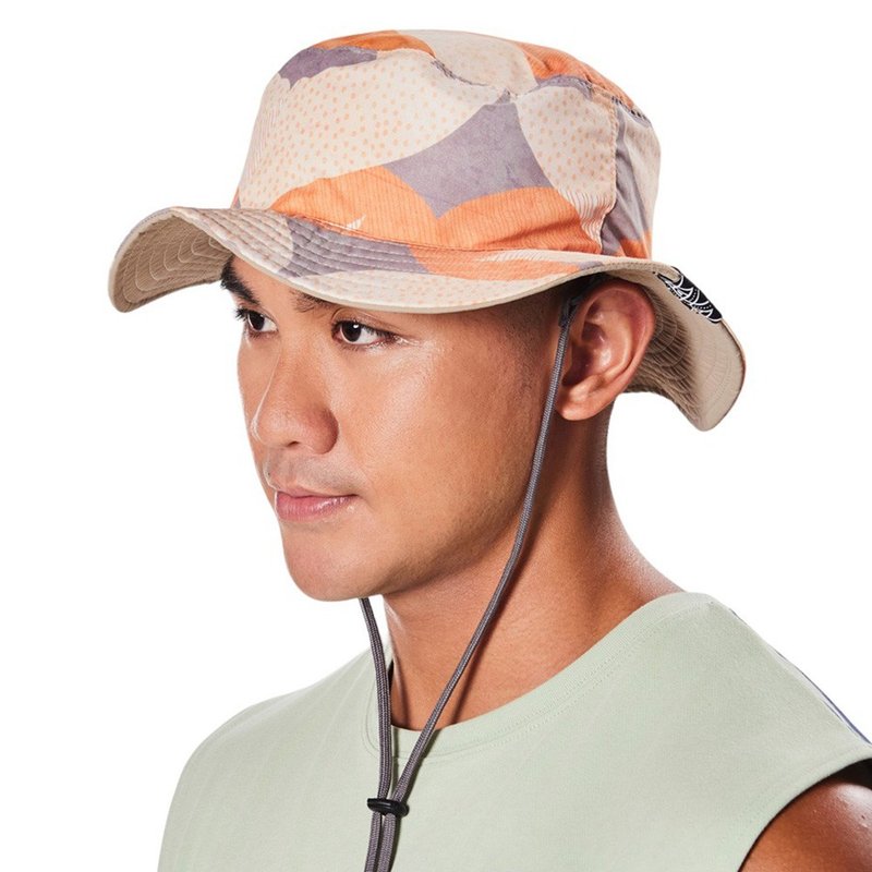 [Towards the Waves Series] Whale Tail Peach Double-sided Bucket Hat - Hats & Caps - Polyester Orange