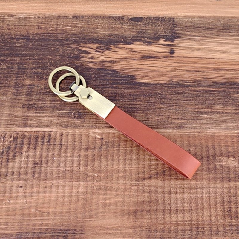 Keychains | Handmade Leather Goods | Customized Gifts | Vegetable Tanned Leather-Double Ring Quick Release Leather Keyring - ที่ห้อยกุญแจ - หนังแท้ สีนำ้ตาล