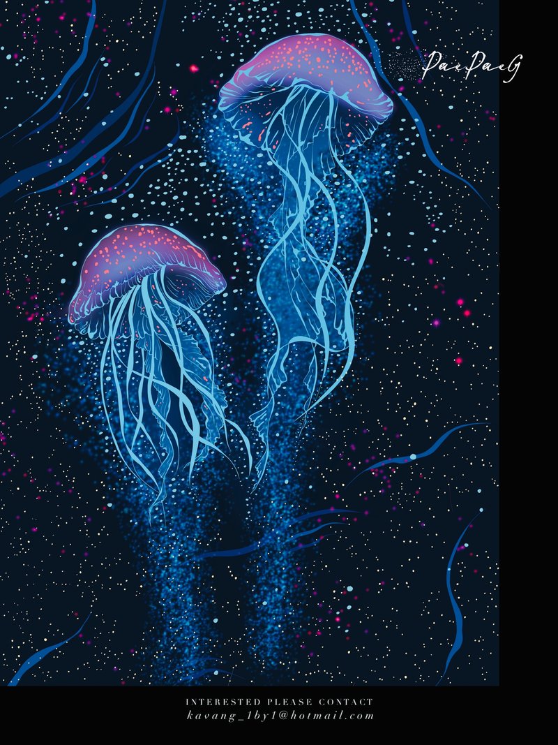 Glitter's Glowing Jellyfish / Art print / Gift - กรอบรูป - วัสดุอื่นๆ หลากหลายสี