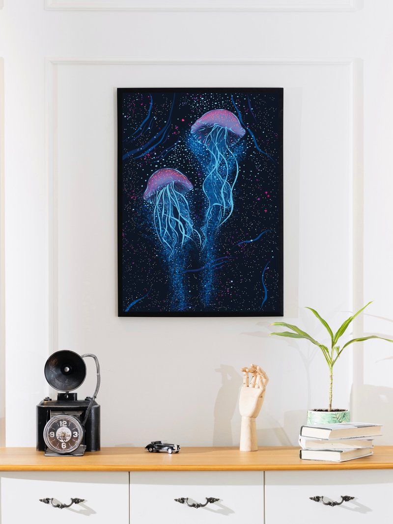 Glitter's Glowing Jellyfish / Art print / Gift - กรอบรูป - วัสดุอื่นๆ หลากหลายสี