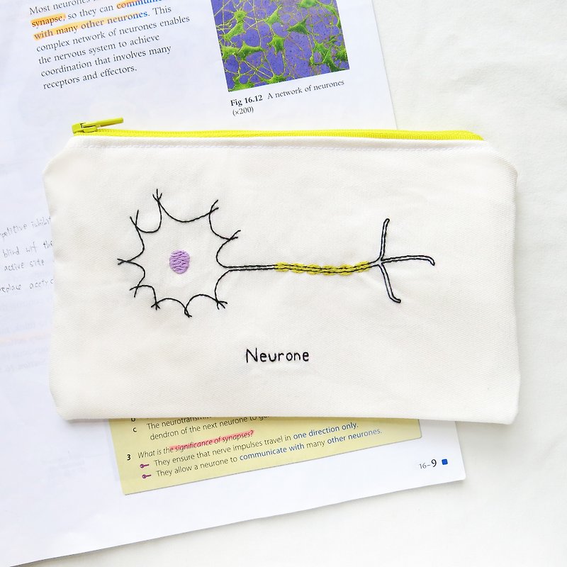 神經元 Neurone / 生物學袋 - 鉛筆盒/筆袋 - 繡線 白色