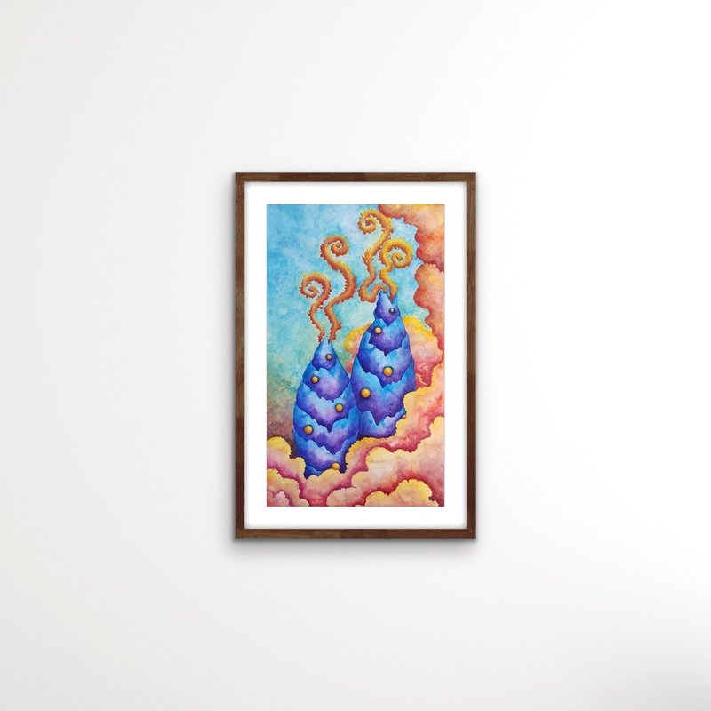 Watercolor floral painting - Plant Painting, Boundaries of One's Sky - Wall Décor - Paper Multicolor