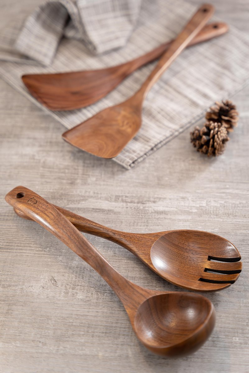 Islandoffer Black walnut household kitchen utensils set 1 set 4 pc - Ladles & Spatulas - Wood Gold