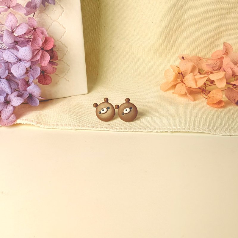 Cute bear earrings - Earrings & Clip-ons - Clay Brown