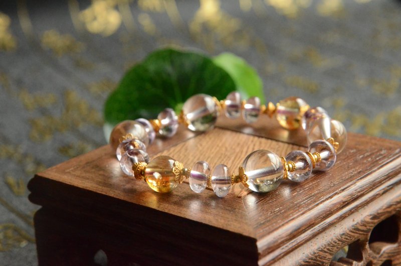 【初雪】天然玻利維亞淡紫水晶白水晶黃水晶手串手鏈 - 手鍊/手環 - 水晶 