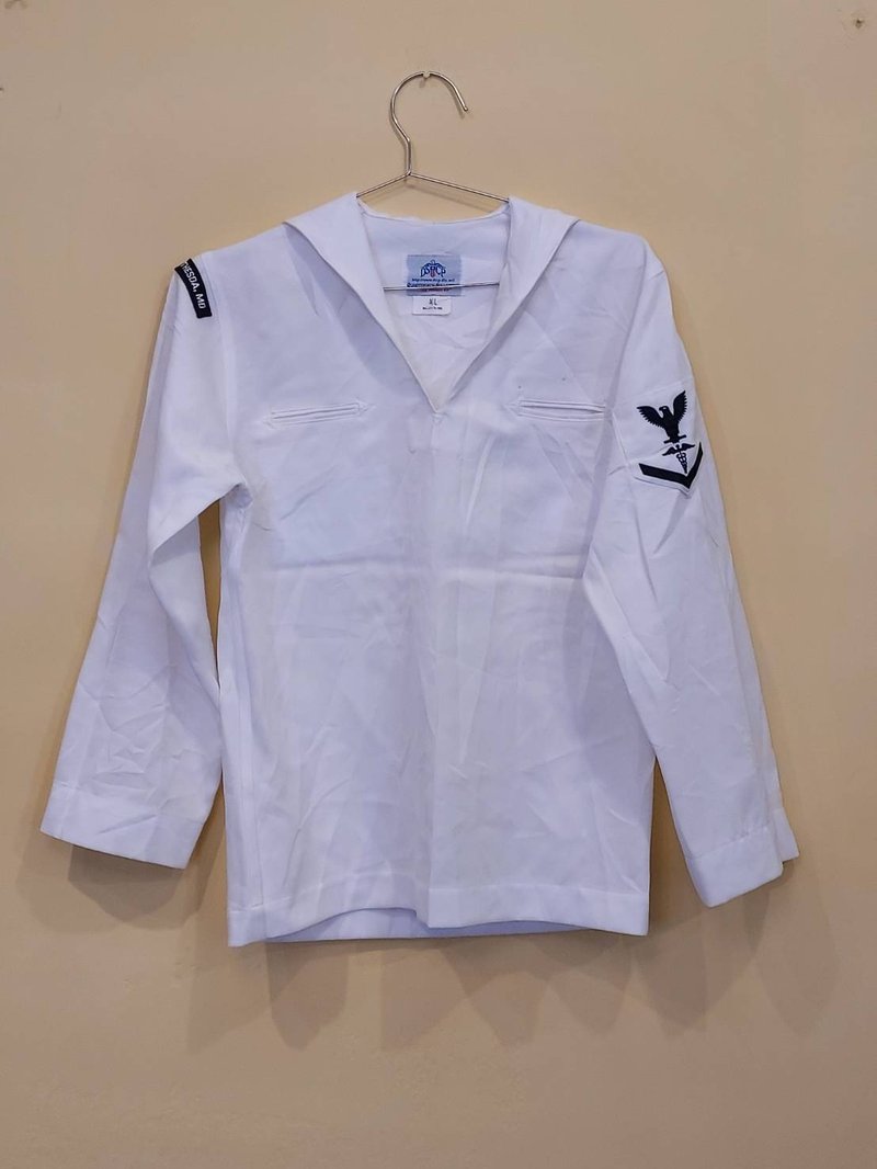 古着 美國海軍公發 純白色 醫務官 水手水兵服 套頭外套 C款 Jump - 男襯衫/休閒襯衫 - 聚酯纖維 白色