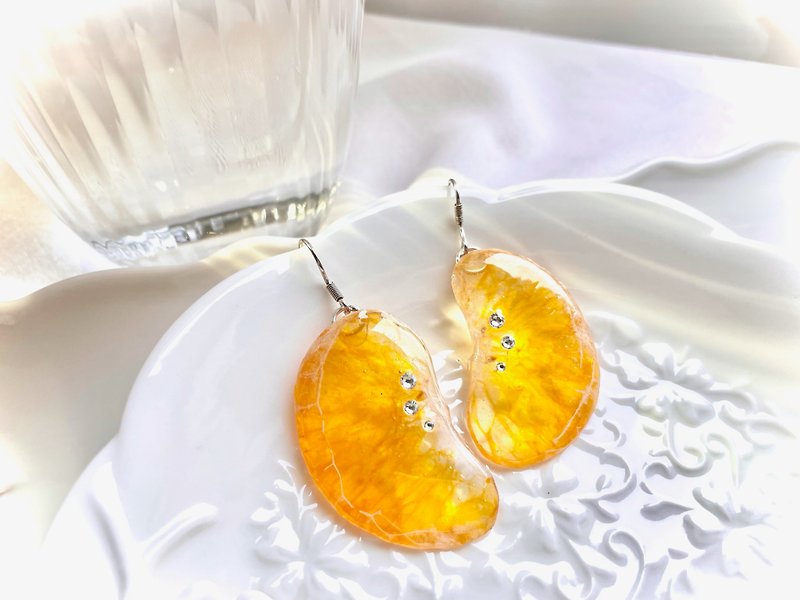 Real Sweet Mandarin Earring Hooks • Resin Fruit Earrings • Hand Pressed Dried