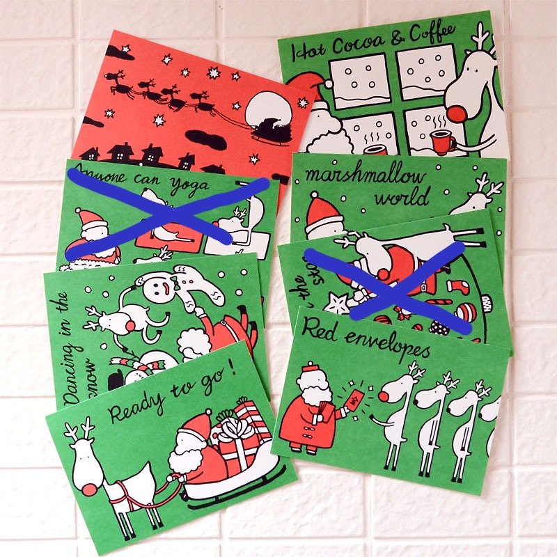 聖誕卡-聖誕老人與麋鹿明信片A套餐（6張入）(沒有付信封） - 心意卡/卡片 - 紙 綠色