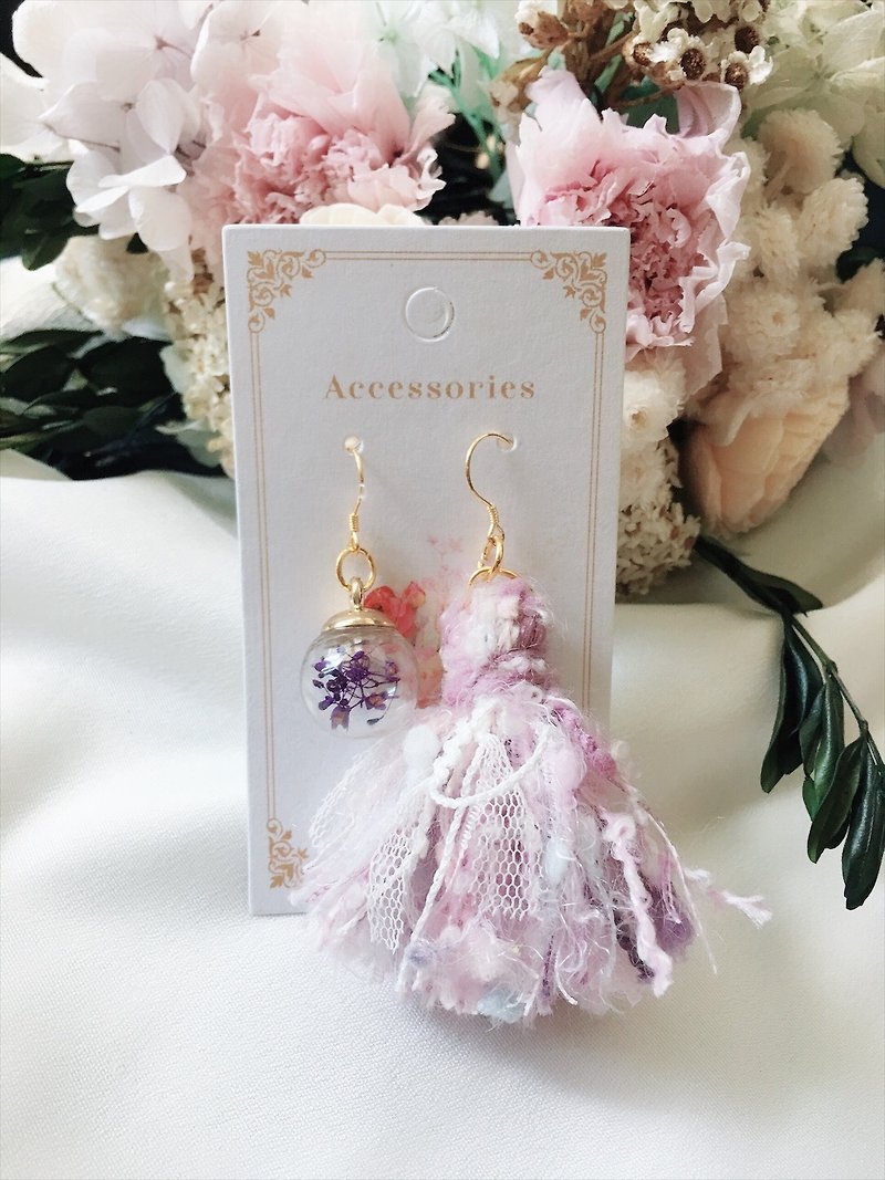LJ.Flower / Elegant Tranquility Full Star Glass Bead Pendant Earrings (Psychedelic Purple) / Birthday Gifts - ต่างหู - พืช/ดอกไม้ 