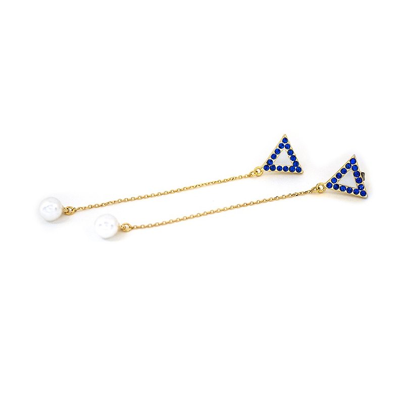 ANRI×JewCas Meigu Anri Design-Swarovski Triangle Earrings-JC2778 - ต่างหู - โลหะ สีน้ำเงิน