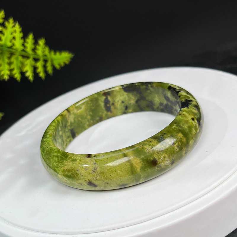 獨特蒙古綠松石手镯59MM 天眼田園風綠色蒙料松手環 吉祥幸福淡雅 - 手鍊/手環 - 半寶石 綠色