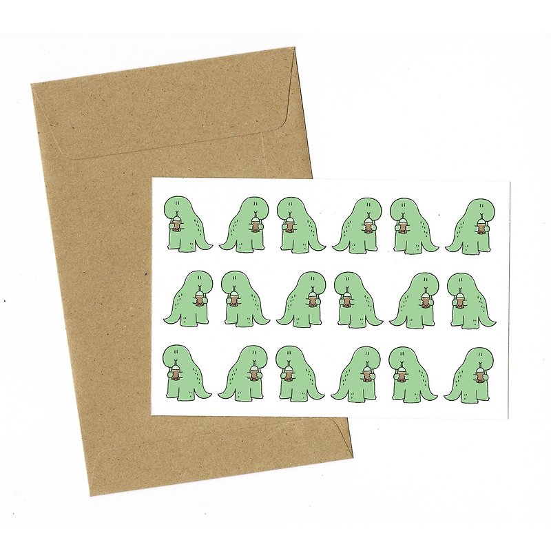 Dinosaur Bubble Milk Tea Pattern Card with envelope - 心意卡/卡片 - 紙 白色