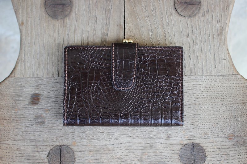 (Vintage Leather Bag) Made in Italy Dark Brown Antique Wallet Wallets B185 (Birthday Gift Valentine's Day Gift) - Wallets - Genuine Leather Brown