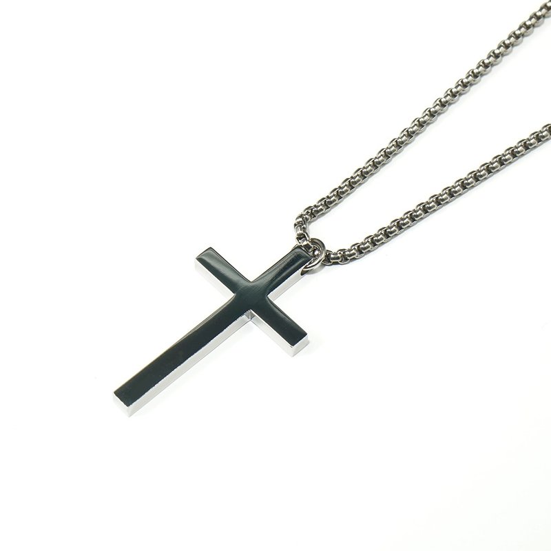 Titanium box chain + titanium cross pendant X1 TIGT each - สร้อยคอ - โลหะ สีเงิน