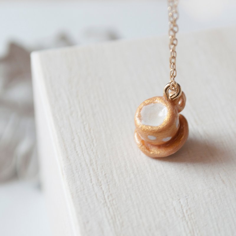 TeaTime / tea cup golden necklace / handmade original pure gold plated tea cup clay artifacts clavicle chain extended with a chain - สร้อยคอยาว - วัสดุอื่นๆ สีทอง