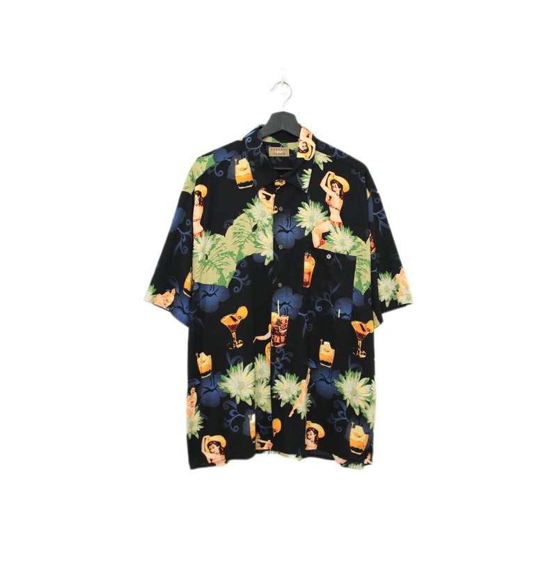 Back to Green-短袖花襯衫 調酒 女郎野花ss-48//vintage shirt - 男襯衫/休閒襯衫 - 棉．麻 