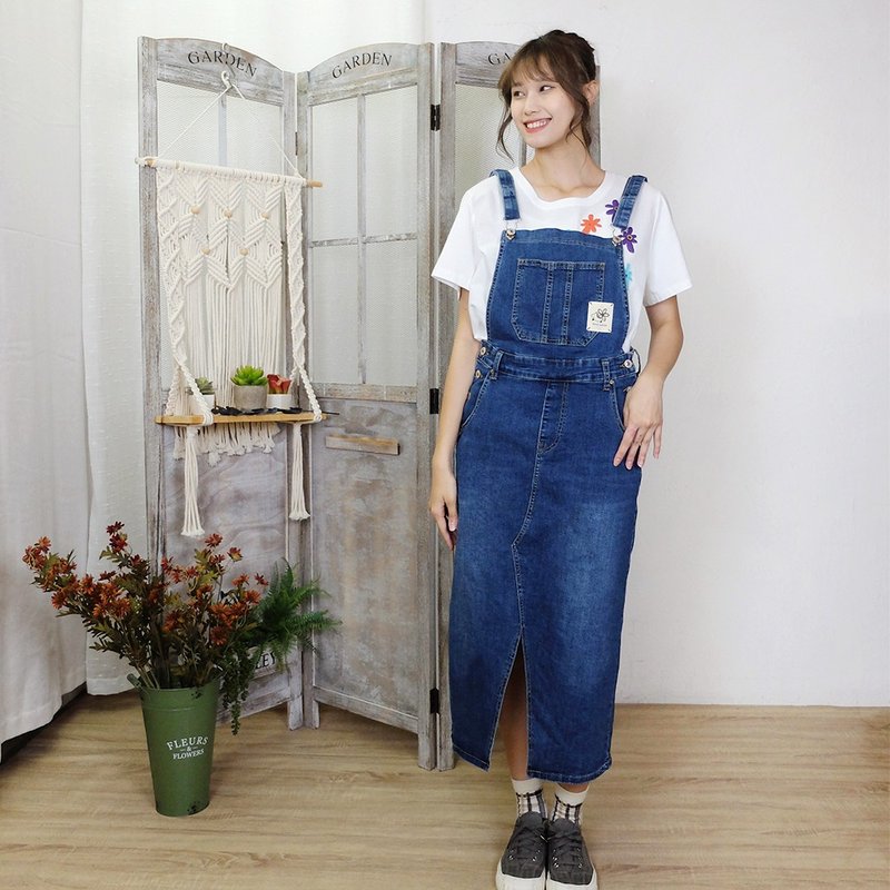 Hana Mokuba 清新休閒水洗感牛仔吊帶長裙 - 裙子/長裙 - 其他材質 