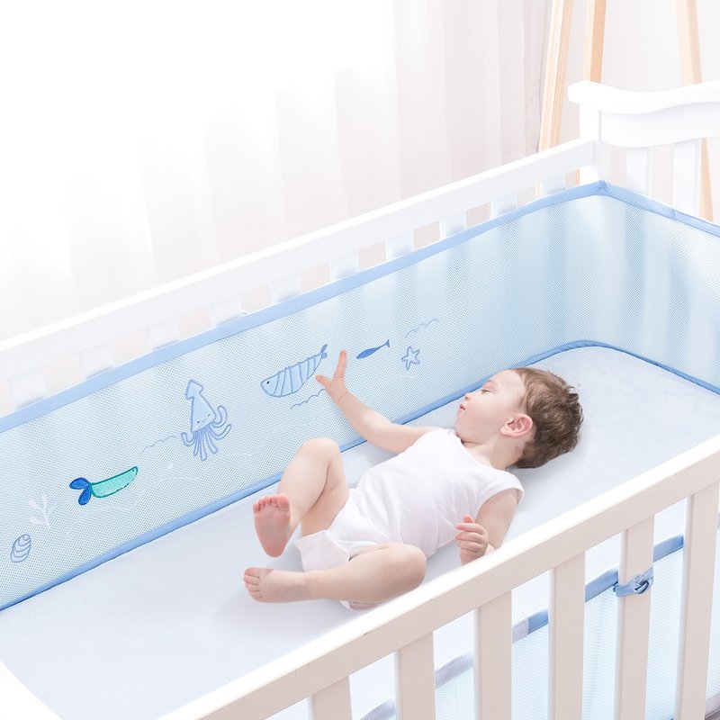 Breathable Baby Crib Mesh Bumper Fits 4 Sided Slatted & Solid Back Cribs Blue Shop kiddababy