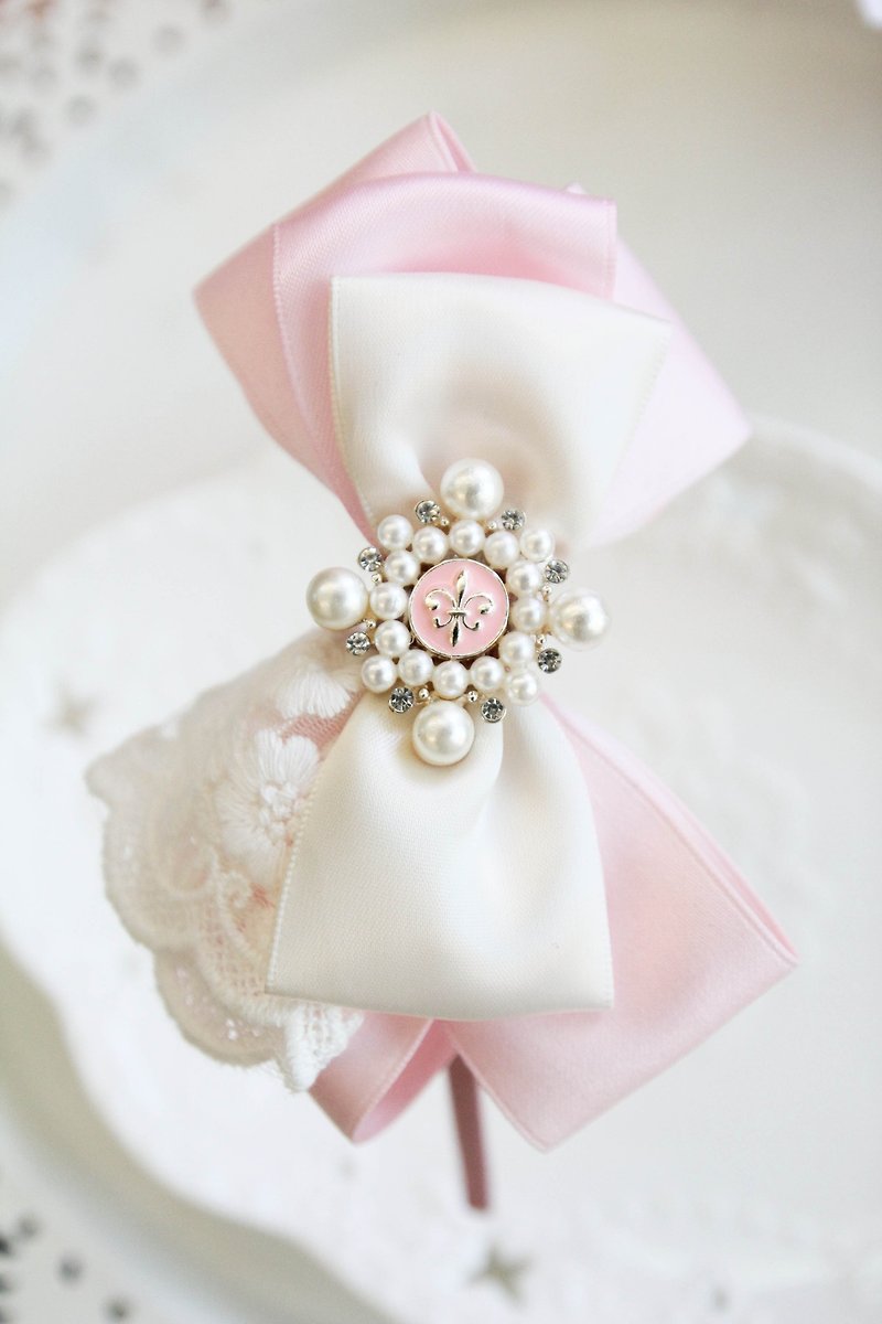 Pink bow lace headband - เครื่องประดับ - ผ้าฝ้าย/ผ้าลินิน สึชมพู