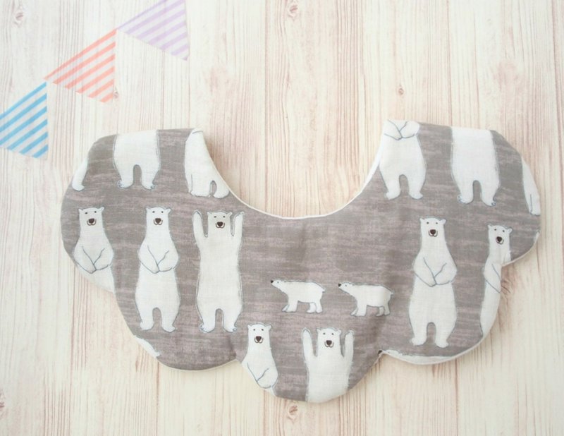 BABY GIRL BIB, Saliva Towel, Polar Bear, Beige Grey, Japanese Double Gauze, 口水巾 - 圍兜/口水巾 - 棉．麻 白色