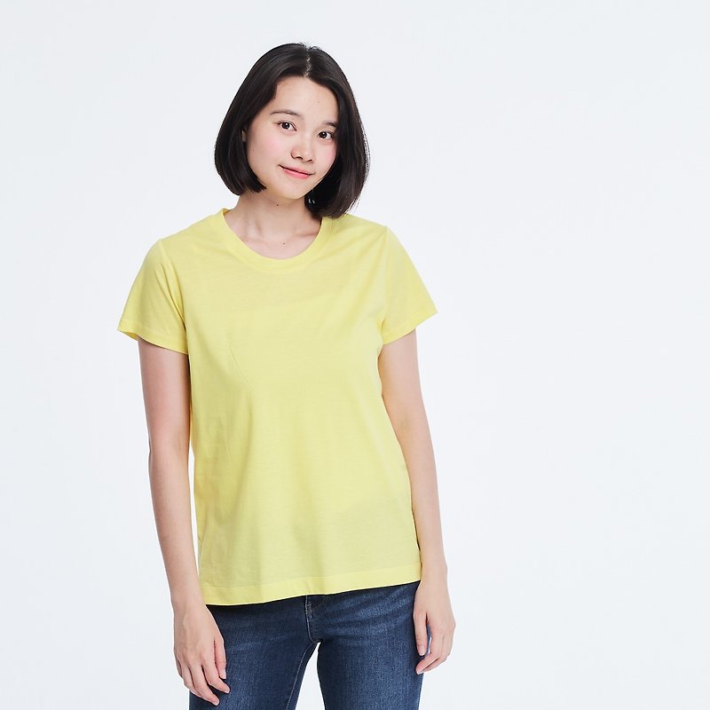 Mercerized Cotton Fabric Short Sleeves crew neck T-shirt Top Yellow - Women's T-Shirts - Cotton & Hemp Yellow