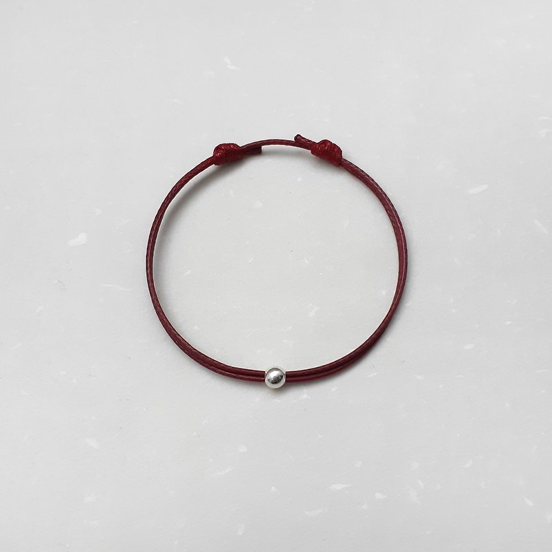 蠟線手環 s990純銀 4mm珠 素色簡約 蠟繩細線 - 手鍊/手環 - 其他材質 紅色