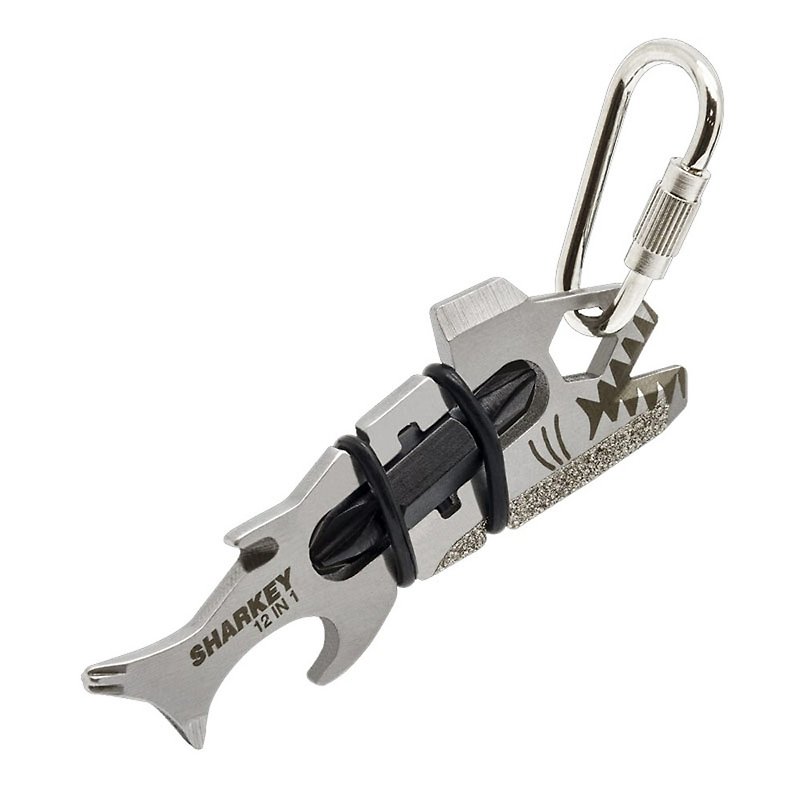 【True Utility】英國多功能12合1大白鯊造型工具組SHARKEY吊卡版 - 鑰匙圈/鎖匙扣 - 不鏽鋼 銀色