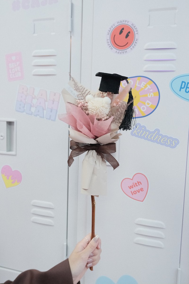 Graduation Bouquet | Graduation Bear Single Bouquet [Mermaid] - Graduation Gift/Dried Flowers - Dried Flowers & Bouquets - Plants & Flowers Pink