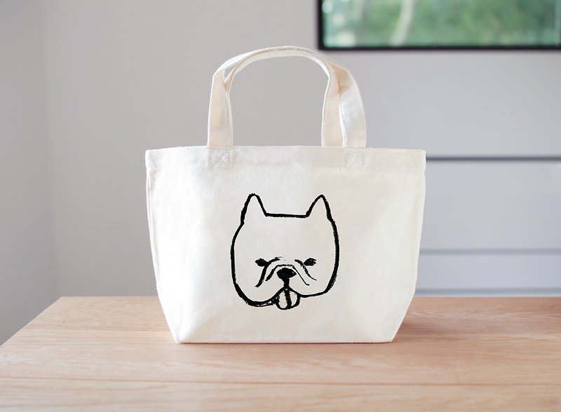 French bulldog mini bag lunch bag dog - Handbags & Totes - Cotton & Hemp White