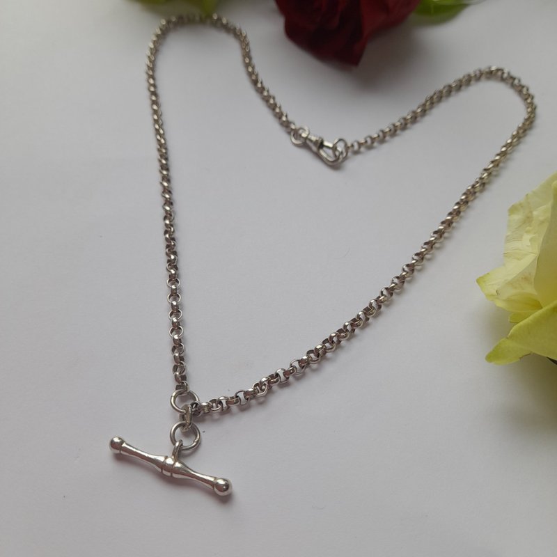 Thales style T Bar Italian second-hand sterling silver chain with special buckle design can be worn in both directions - Necklaces - Sterling Silver Silver