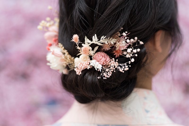 2F [Dried flower hair fork] spring flower/wedding souvenir/bridal head flower/styling hair accessories/Hanbok/kimono/ - เครื่องประดับผม - พืช/ดอกไม้ สึชมพู