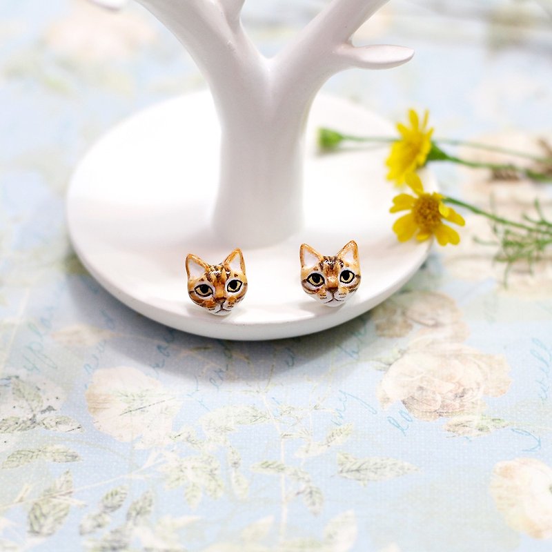 Bengal cat Earrings, Cat Stud Earrings, cat sculpture, cat lover gifts - Earrings & Clip-ons - Clay Orange