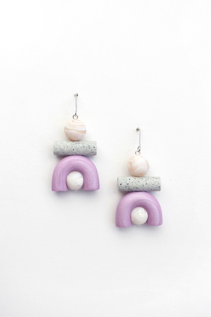 Mini Ook Earrings in Pearl Lilac - ต่างหู - ดินเหนียว สีม่วง