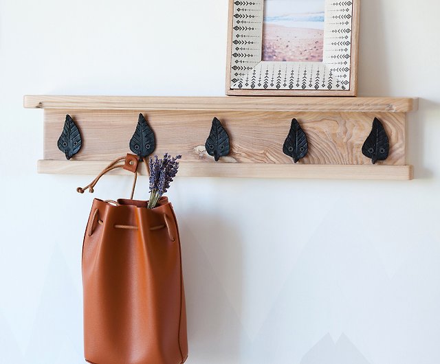 Solid Wood Wall Hanger With Handmade, Wooden Wall Peg Rack