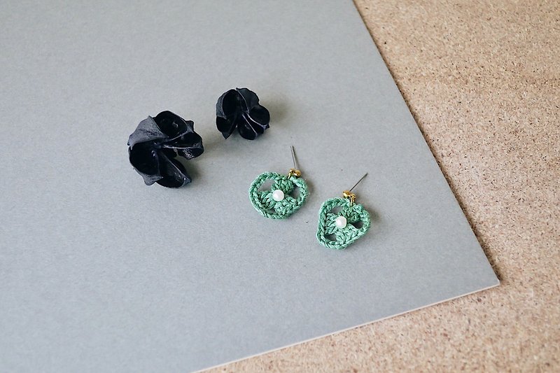 [Endorphin] Embroidery thread braided pearl earrings-celadon green - Earrings & Clip-ons - Cotton & Hemp Green