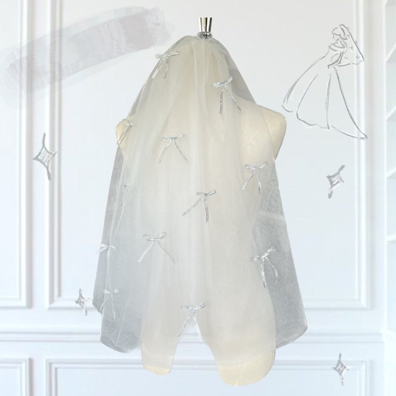 Sparkle Silver Ribbon Veil : Wedding bridal veil - 髮圈/髮夾 - 繡線 