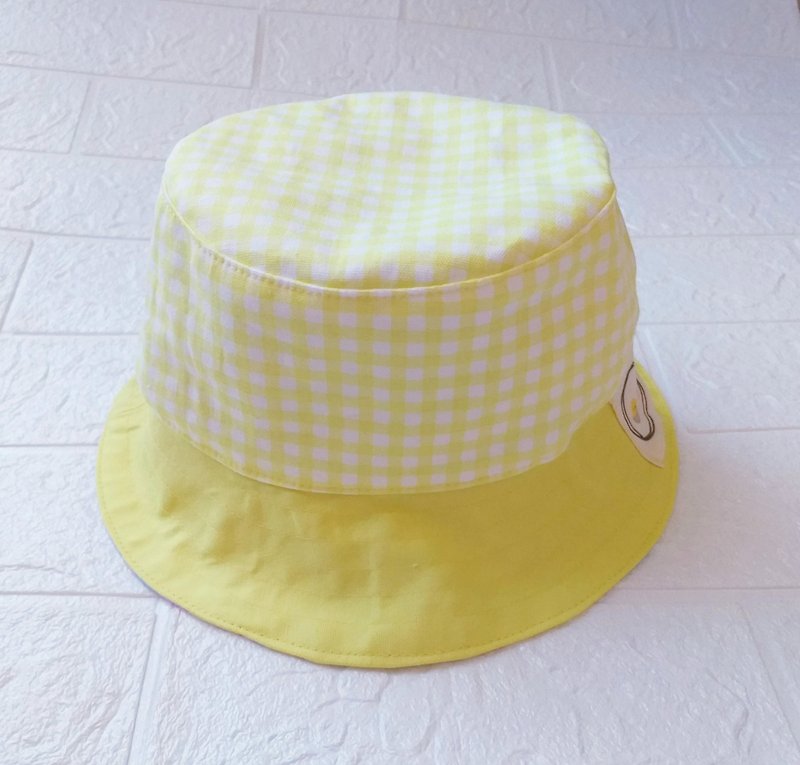 Handmade - Children's Double-sided Fisherman's Hat (Yellow Grid and Solid Yellow) Can Add UV Protection - Hats & Caps - Cotton & Hemp Multicolor