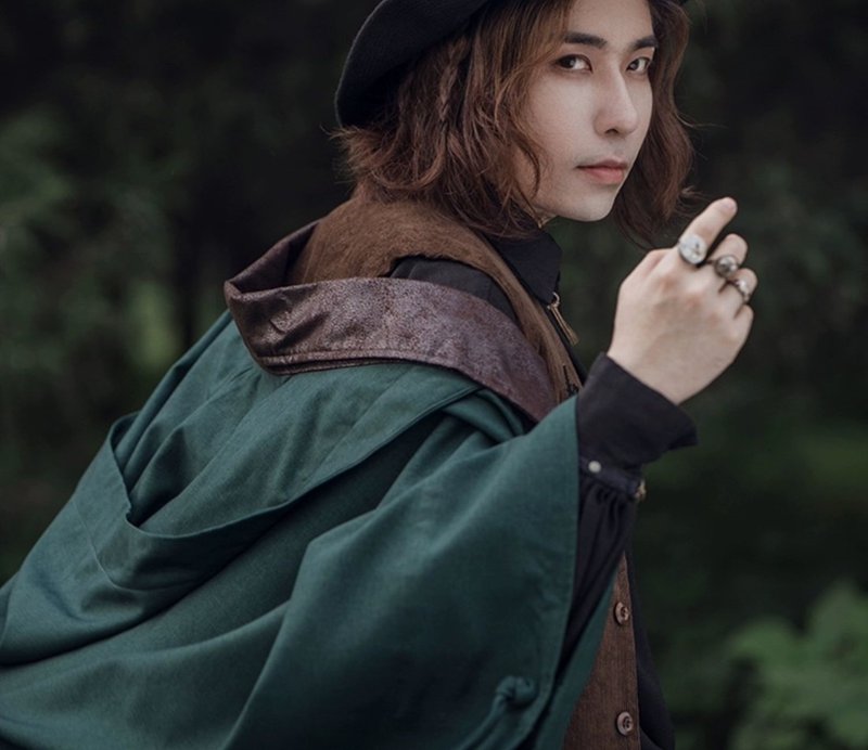 Steampunk Middle-earth retro fantasy dark green wizard robe/hooded cloak - อื่นๆ - วัสดุอื่นๆ สีเขียว