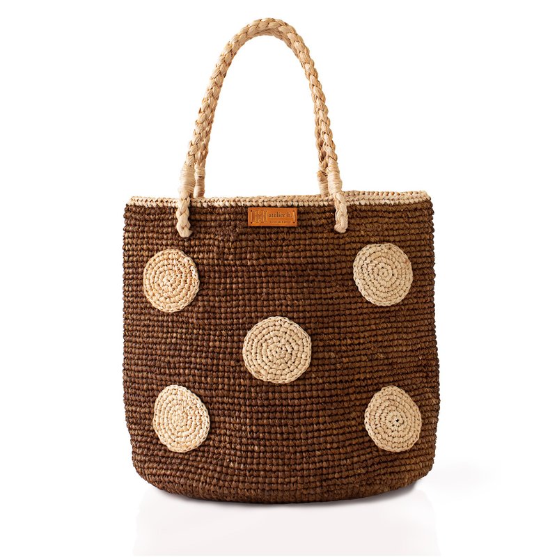 Raffia Tote Bag Cream Caramel S / Raffia tote bag - Handbags & Totes - Other Materials Brown