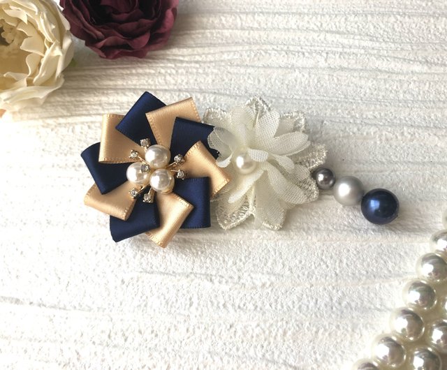 Rosette Valletta Ribbon Pearl Yellow Blue