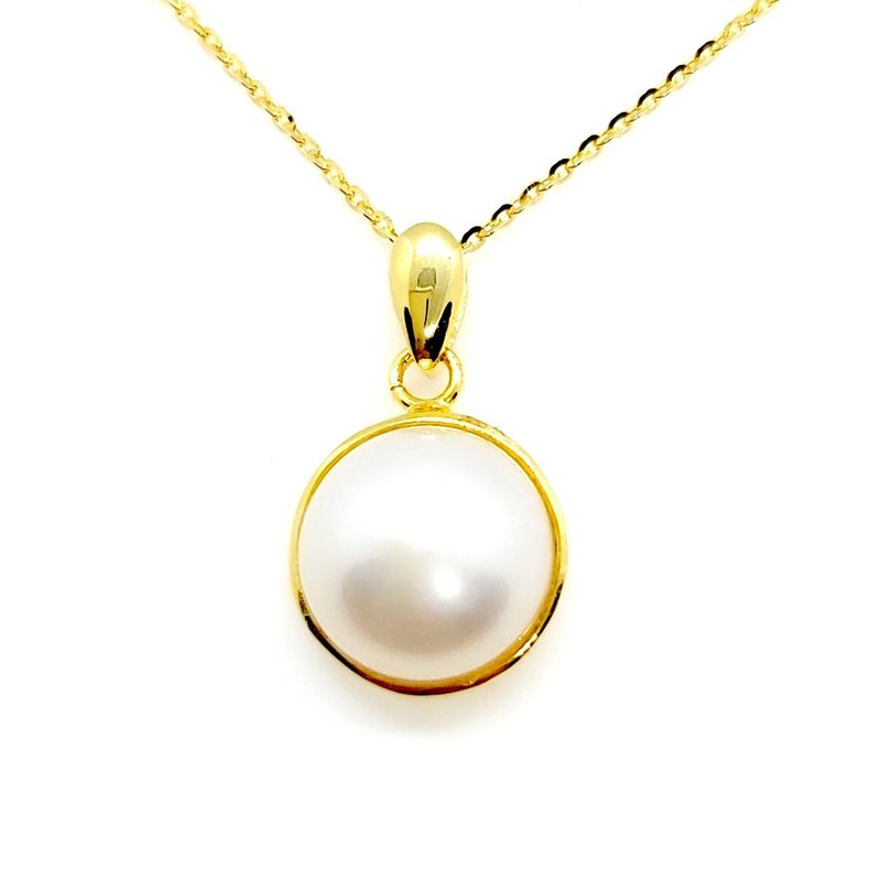 Glossy bound semi-circular seawater Australian white sterling silver necklace-gold - Necklaces - Pearl 