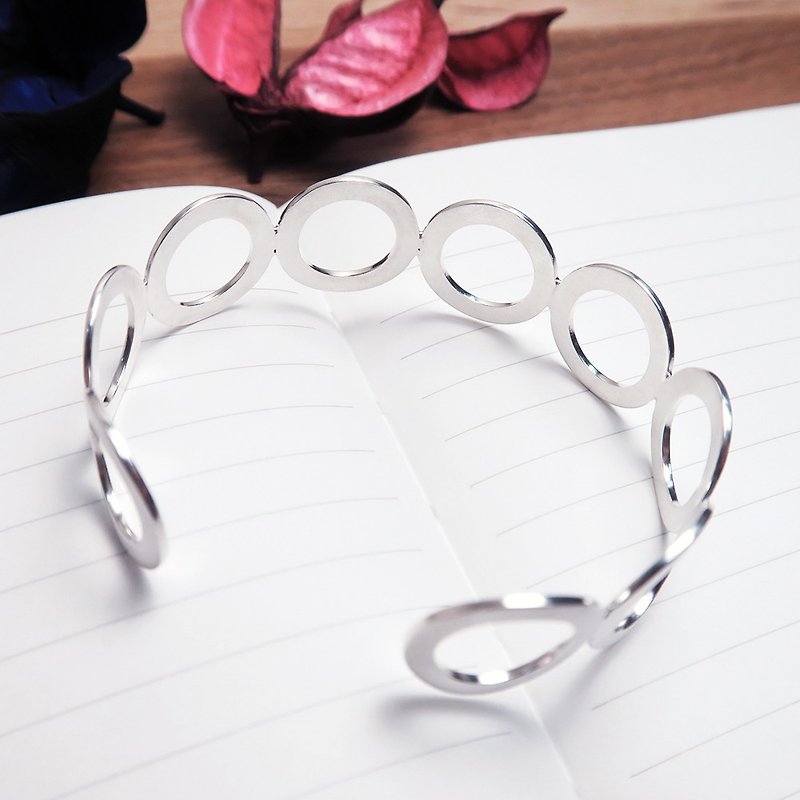 Star ring circle bracelet-925 sterling silver C-shaped bracelet - สร้อยข้อมือ - เงินแท้ สีเงิน